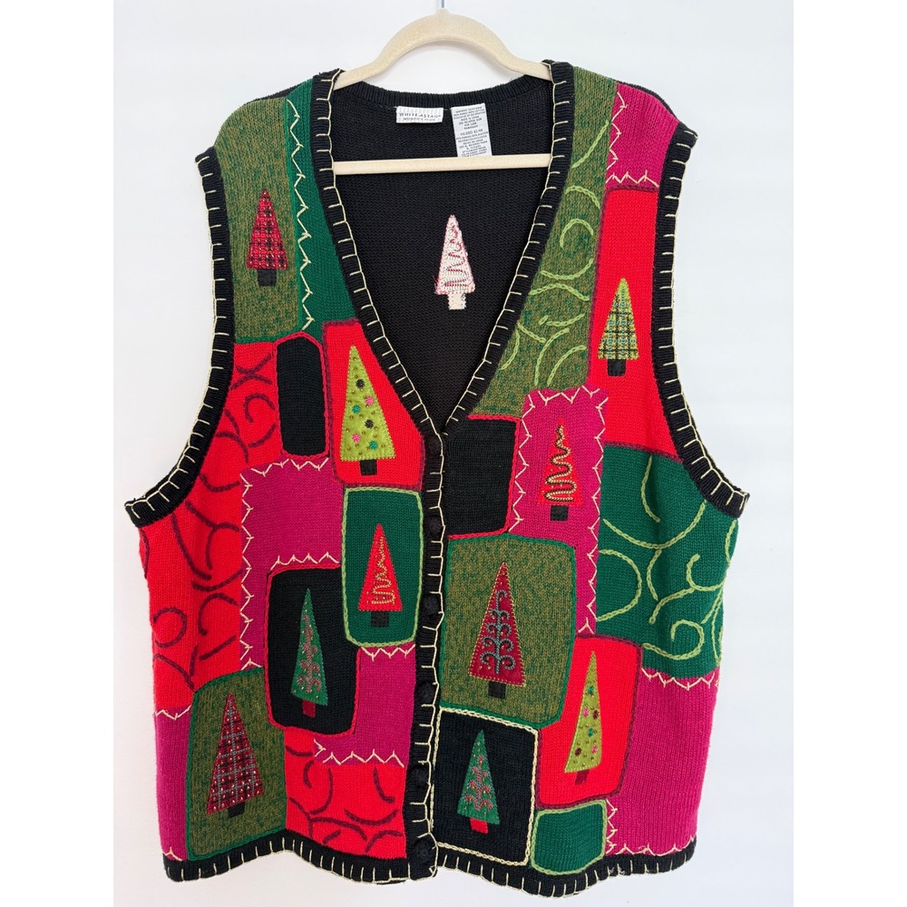 Vtg‎ White Stag Women's Plus Christmas Sweater Vest Size 22W/24W Embroidered